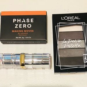 Phase Zero & L’Oréal makeup 3pc bundle blush, lipstick, Smokey eye shadow pallet